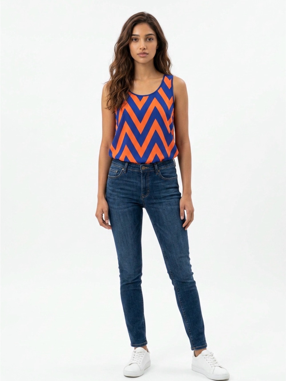 NWOT Lush  top chevron orange and blue S